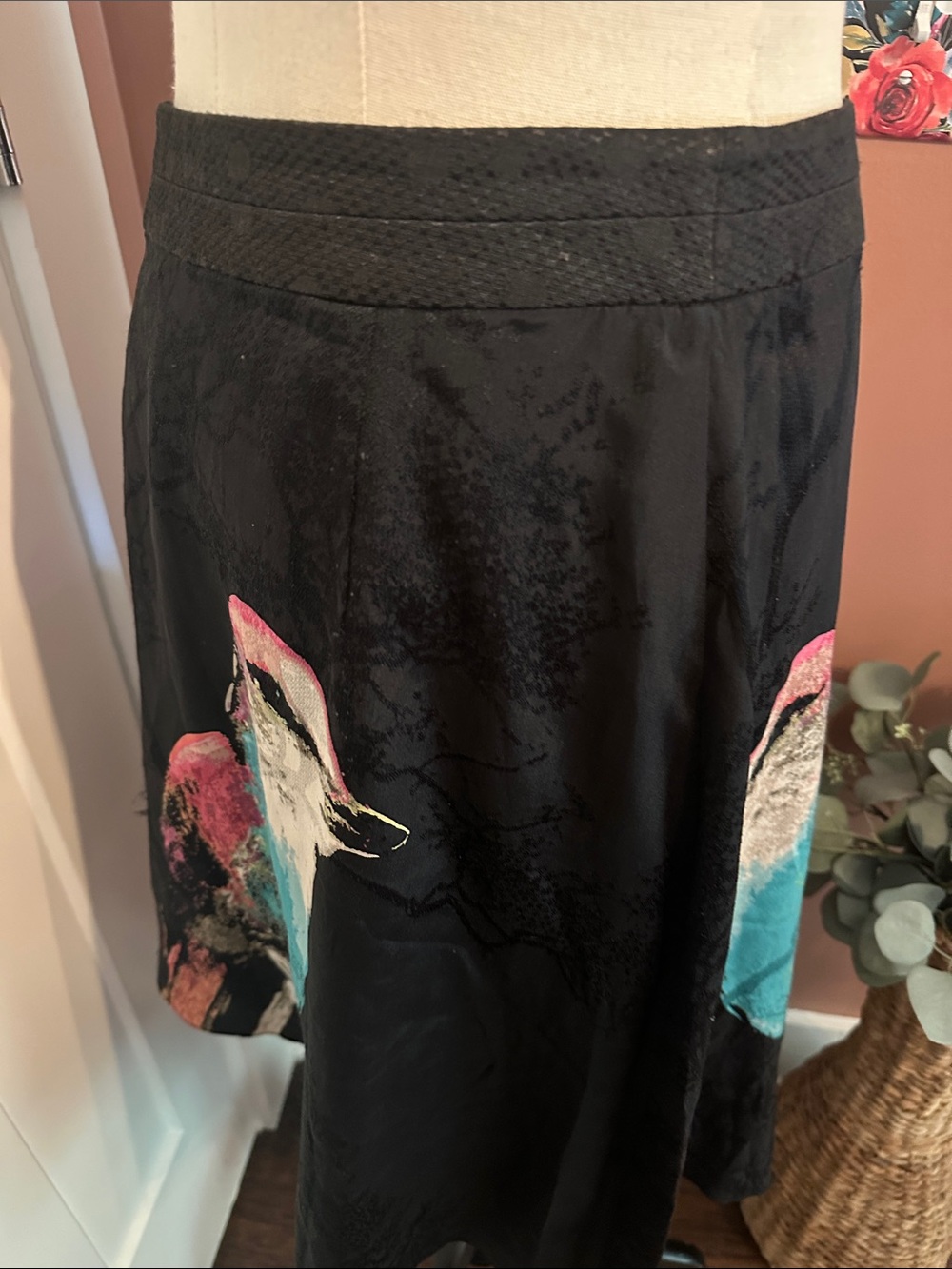 Anthropologie leifsdottir Corvida Black Asymmetrical Midi bird 4 silk skirt - Picture 5 of 14